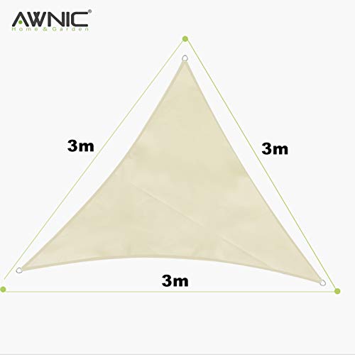 AWNIC Toldos Exterior Terraza Impermeable y UV-Proof Beige 300D Triángulo 3x3x3m