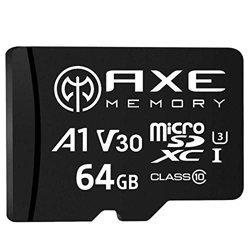 AXE Tarjeta de memoria microSDXC de 64 GB + adaptador SD con rendimiento de aplicación A1, V30 UHS-I U3 4K