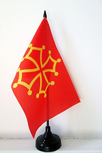 AZ FLAG Bandera de Mesa de MEDIODÍA-Pirineos - OCCITANIA 21x14cm - BANDERINA de DESPACHO DE Midi-PYRÉNÉES - OCCITANIE - Francia 14 x 21 cm