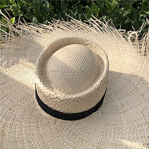 BAOZENGMUY Sombrero De Gran Tamaño para Mujer ala Grande 20Cm Sombrero De Sol De Rafia Sombreros De Playa De ala Ancha Sombrero De Paja Suave para Mujer Color Beige