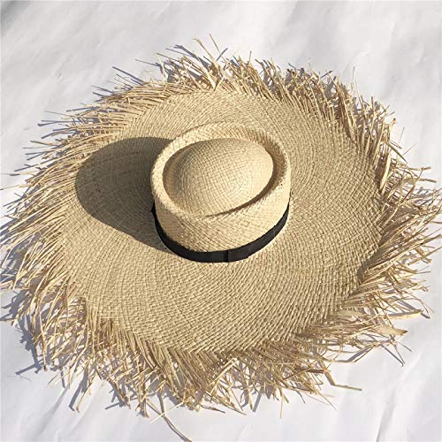 BAOZENGMUY Sombrero De Gran Tamaño para Mujer ala Grande 20Cm Sombrero De Sol De Rafia Sombreros De Playa De ala Ancha Sombrero De Paja Suave para Mujer Color Beige