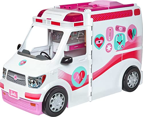 Barbie Juego de Ambulancia y Clínica - Convertible - 20+ Accesorios - Luces y Sonidos - No incluye Muñeca - +60 cm - Regalo para Niños de 3+ Años