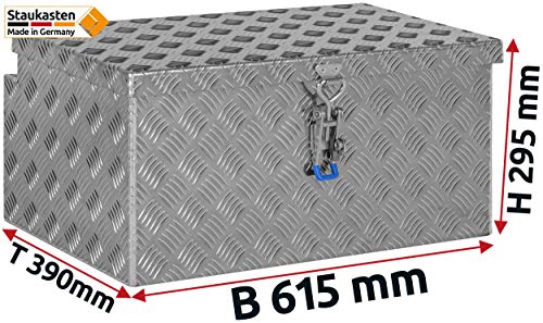 Baúl para remolque, de chapa estriada de aluminio de 2,5/4 mm, caja de almacenaje, caja de herramientas, caja de cinturón, 614 x 295 x 390 mm, contenido: aprox. 69 litros, fabricado en Alemania
