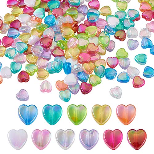 Beadthoven - 660 cuentas pony acrílicas transparentes con forma de corazón, color AB, sueltas, para joyas, pulseras, decoración de fiestas (11 colores)