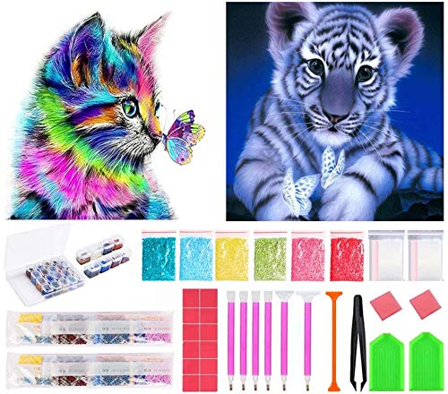 Bellatoi DIY 5D Diamante Pintura Kits, Gato y tigre Rhinestone Bordado de Punto de Cruz Artes Manualidades Lienzo Pared Decoración
