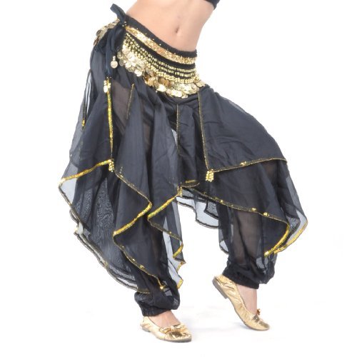 BellyLady Pantalones de harén para danza del vientre, tribal, estilo árabe, Halloween Negro talla única