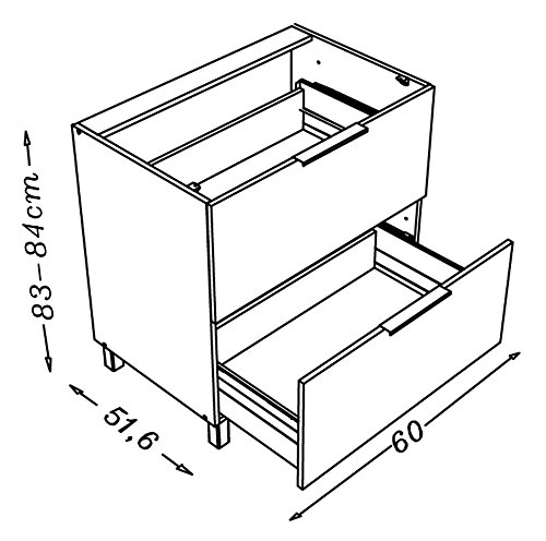 Berlenus CT6BG - Mueble bajo de Cocina (2 cajones, 60 cm), Color Gris Brillante