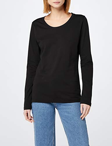 Berydale Camiseta de manga larga con cuello redondo de 100 % algodón, Mujeres, Negro (paquete de 3), L