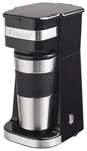Bestron Cafetera con vaso térmico, para café de filtro molido, 2 tazas grandes, 750 W, acero inoxidable, color: negro