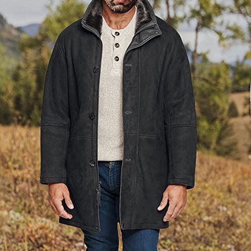 BestSiller Cappuccino - Abrigo de merino español, forro polar, abrigo cálido, chaqueta de invierno al aire libre, chaqueta larga suelta con botones y cremallera para hombre
