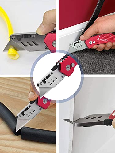 Bibury Cuchillos utilitarios, cuchillo plegable portátil, versión actualizada Cúter , con 10 cuchillas de acero inoxidable SK5, cortador de alfombra de papel retráctil (Rojo)
