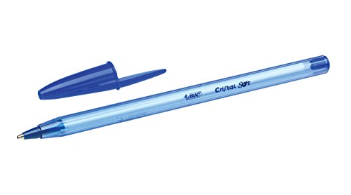 BIC Cristal Soft - Bolígrafos de punta media (1.2 mm), blíster de 4 unidades, color azul, para escritura suave