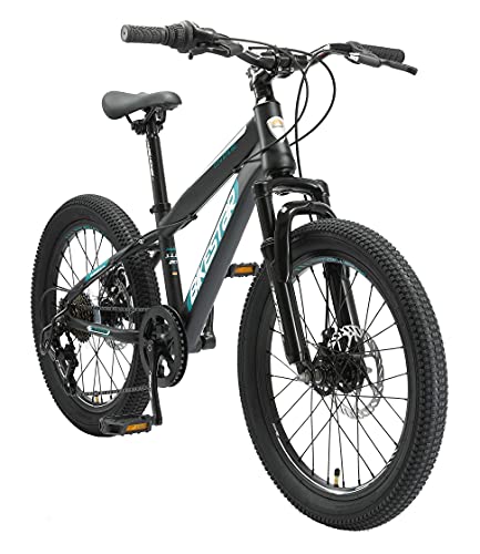 BIKESTAR Bicicleta de montaña Juvenil 20 Pulgadas de 6 a 9 años | Bici niños Cambio Shimano de 7 velocidades, Freno de Disco, Horquilla de suspensión | Negro