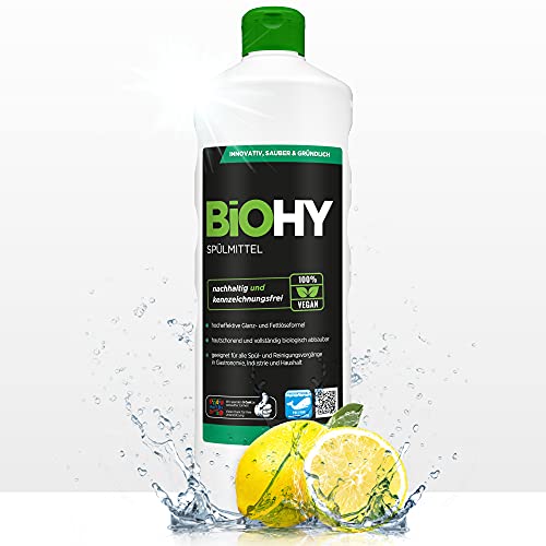 BiOHY Lavavajillas a mano (1 botella de 1 litro) | Libre de fosfatos | libre de químicos dañinos y biodegradables | Adecuado para la restauración y el hogar (Spülmittel)