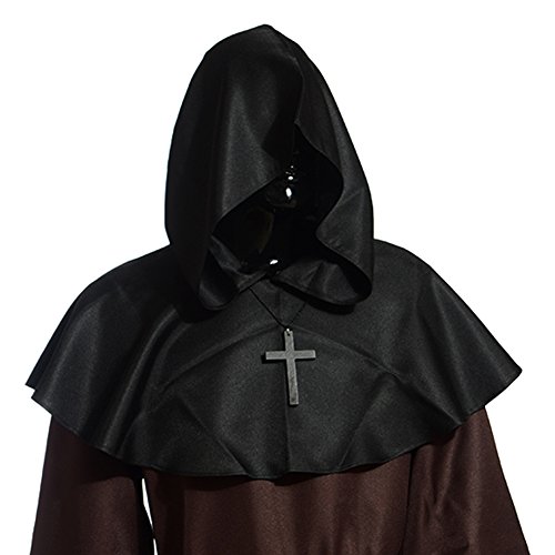 BLESSUME Medieval Hooded Cowl Cross Necklace (Negro)
