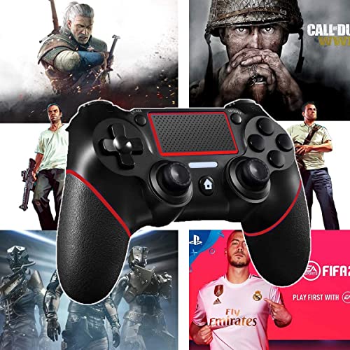 BMSARE Mando para PS4 Inalámbrico, PS4 Mandos Gamepad con Dual Shock Vibración y 6-Axis Gyro Sensor, Touch Panel y Micrófono Audio 600mAh Batería Mando para PS4 Slim/Pro (Negro+Rojo)