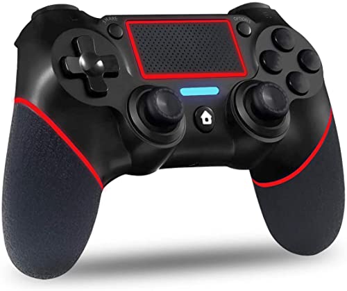 BMSARE Mando para PS4 Inalámbrico, PS4 Mandos Gamepad con Dual Shock Vibración y 6-Axis Gyro Sensor, Touch Panel y Micrófono Audio 600mAh Batería Mando para PS4 Slim/Pro (Negro+Rojo)