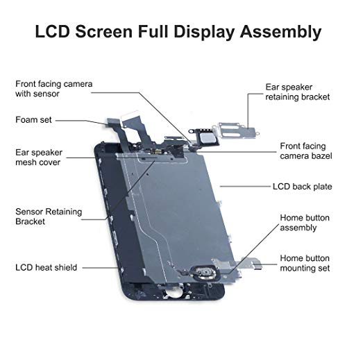 Bokman LCD Pantalla para iPhone 6s Plus Reemplazo de Pantalla LCD con Botón de Inicio, Cámara Frontal, Sensor Flex, Altavoz Auricular y Herramientas de Reparación(Negro)