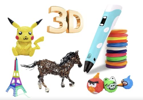Bolígrafo 3D con 9 Colores de Filamento Pla, Pluma de Impresión 3D Compatible con PLA y Pantalla LCD, Temperatura / Velocidad Ajustable, Lápiz 3D para Niños y Adultos para Regalo