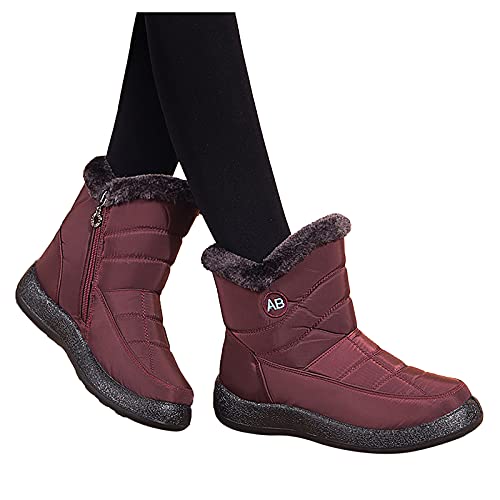 Botas de Invierno para Mujer, Botas de Nieve Botas Impermeables con Botones Lluvia después de Esquiar Zapatos de Piel Plana Cálido para Caminar Caminar Chicas (GL232Red, EU6)