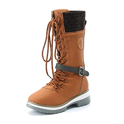 Botas de Invierno para Mujer, Botas de Nieve Botas Impermeables con Botones Lluvia después de Esquiar Zapatos de Piel Plana Cálido para Caminar Caminar Chicas (GL41Brown, EU5)