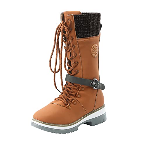 Botas de Invierno para Mujer, Botas de Nieve Botas Impermeables con Botones Lluvia después de Esquiar Zapatos de Piel Plana Cálido para Caminar Caminar Chicas (GL41Brown, EU5)