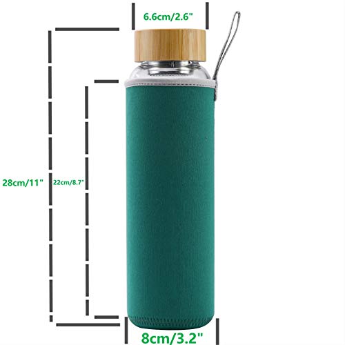 Botella de Agua Cristal 1 Litro Reutilizable con Funda Neopreno y Tapa de Bambú sin Bpa (Verde)