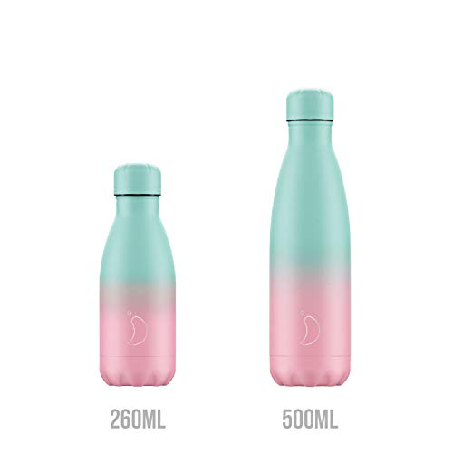 Botella De Agua De Chilly's | Acero Inoxidable y Reutilizable | Prueba de Fugas, Libre de transpiración | Gradiente Pastel | 500ml
