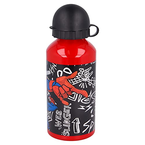 Botella escolar de aluminio para niños, 400 ml, con boquilla retráctil (Spiderman)
