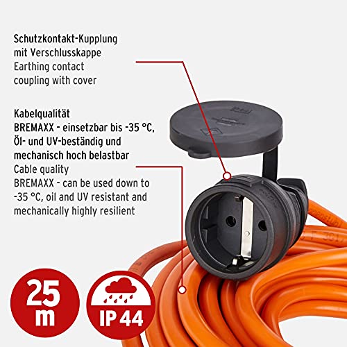 Brennenstuhl BREMAXX® cable alargador de corriente (cable de 25 m, para uso en exteriores hasta -35 °C, Made in Germany) naranja