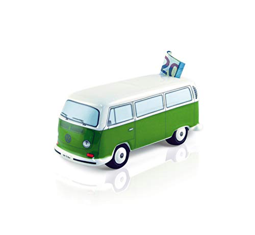 Brisa VW Collection - Volkswagen Furgoneta Hippie Bus T2 Van Hucha Vintage de Cerámica en Caja de Regalo, Caja de Dinero Reutilizable, Alcancía como Souvenir (Escala 1:22/Verde/Blanco)