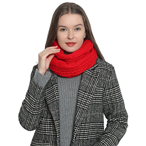 Bufanda de invierno tipo cuello suave y cálida para mujer con diseño de punto - Rojo