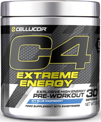 C4 Extreme Energy - Suplemento en polvo para preentrenamiento - Frambuesa azul | Bebida energética para antes de entrenar | 300 mg de cafeína + beta alanina | 30 raciones