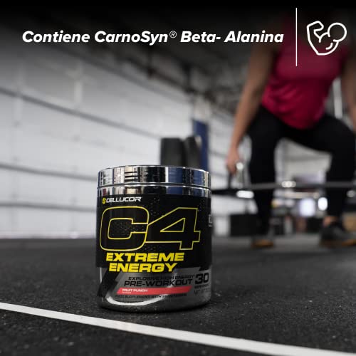 C4 Extreme Energy - Suplemento en polvo para preentrenamiento - Frambuesa azul | Bebida energética para antes de entrenar | 300 mg de cafeína + beta alanina | 30 raciones