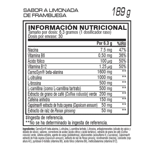 C4 Ripped - Suplemento en polvo para preentrenamiento - Limonada de frambuesa | Bebida energética | 150 mg de cafeína + beta alanina + extracto de granos de café verde | 30 raciones
