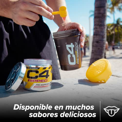 C4 Ripped - Suplemento en polvo para preentrenamiento - Limonada de frambuesa | Bebida energética | 150 mg de cafeína + beta alanina + extracto de granos de café verde | 30 raciones