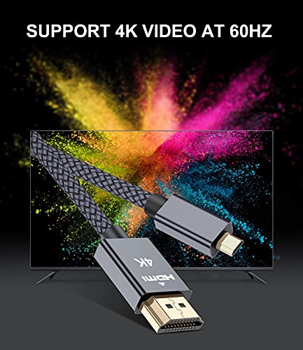 Cable Micro HDMI a HDMI 3M,Cord Micro HDMI 4K 60Hz trenzado de nailon para Raspberry Pi 4 4b,GoPro Black Hero 7 6 5 4, Sony Camera A6000 A6300,Nikon B500,Lenovo Yoga 3 Pro 710,Canon,3D ARC