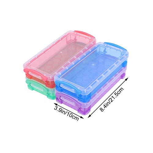 Caja de lápices multiusos Toyvian, de plástico, transparente, caja de almacenamiento para la escuela, oficina, suministros de papelería, 4 unidades (color al azar)