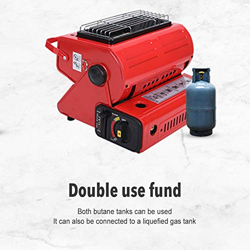 Calefactor de gas portátil de 1,3 kW, calefactor de gas portátil 2 en 1 compacto, calefactor de gas para camping, caravana, tienda de campaña, pesca, color rojo