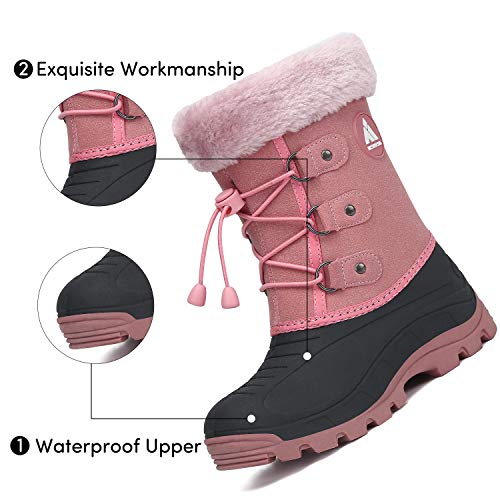 Cálidas Zapatos de Nieve Niña Impermeable Botas de Invierno Cómodas Antideslizante Winter Boots Niña Forrado de Piel Sintética Zapatos de Interior al Aire Libre, Boot Rosa 30
