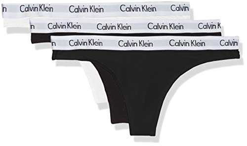 Calvin Klein THong 3PK, Tanga para Mujer, Negro/Blanco (Black/White/Black), M