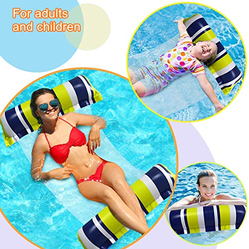 Cama flotante, Hamaca de agua, hinchable, tumbona de salón cómoda portátil, flotador para piscina, playa, para adultos y niños (verde 2)