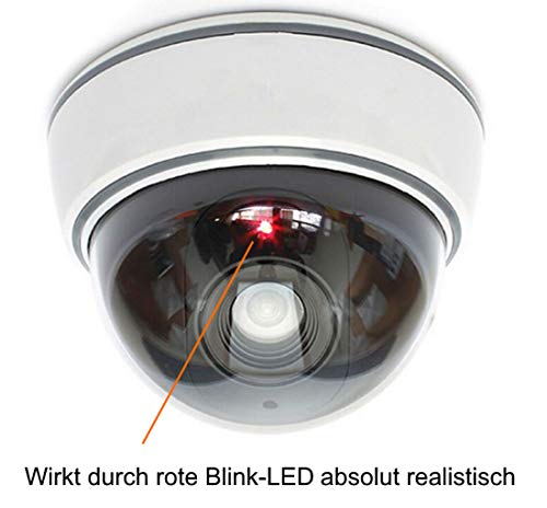Cámara falsa con objetivo de videovigilancia, cámara de seguridad falsa con luz LED roja, engañosamente real para pared o techo blanco