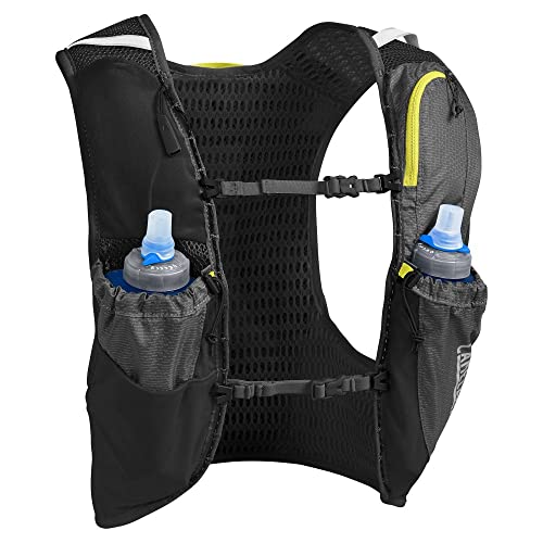 CamelBak Ultra Pro Vest 6 l + 2 Quick Stow Flask ½ (S,M,L) Run HIDRATACIÓN, Adultos Unisex, S Graphite/Sulphur Spring, 6 litros