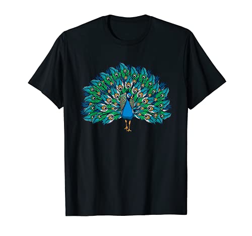 Camisa azul con estampado de pavo real para niños y niñas Camiseta