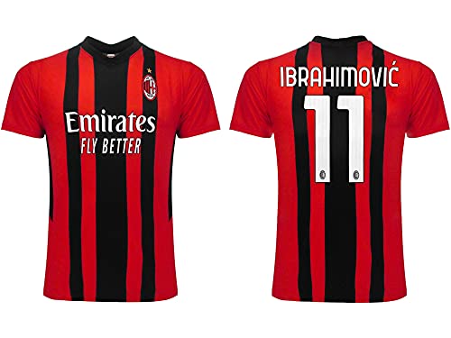 Camiseta de fútbol Milan temporada 2021 2022. Camiseta Ibrahimovic número 11. Primera camisa. Producto con licencia oficial del Club. Tallas de adulto y niño.