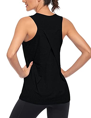 Camisetas sin Mangas de Entrenamiento para Mujer Gimnasio atléticas para Correr Camisetas de Yoga Espalda Cruzada Chaleco Deportivo (L, Negro)