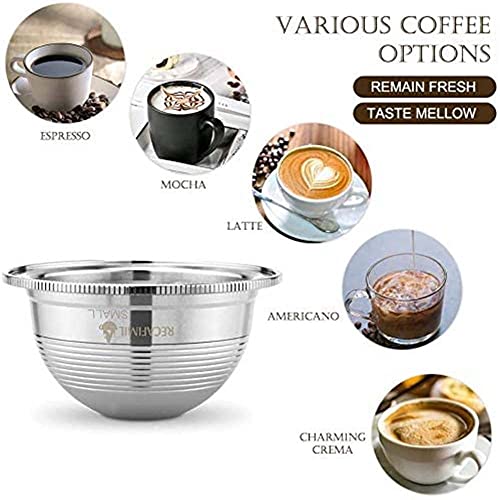 Cápsulas de café rellenables de acero inoxidable reutilizable Cápsulas de café Juego de filtros, cápsulas de filtro para Nespresso Vertuo (230 ml)