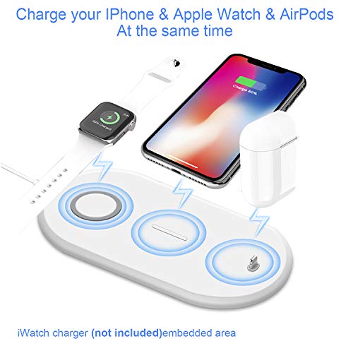 Cargador inalámbrico Rápido, Estación de Carga Rápida Qi Inalámbrica 3 en 1 Soportes de Carga de para iPhone 11/11 Pro Max / X / XS Max / 8 Apple Watch Charger 5 4 3 2 1 Airpods Pro 1 2 y Qi-Enabled