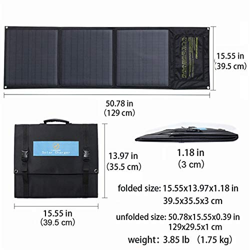 Cargador Solar Portátil 60W Plegable Panel Solar Kit con 2 Puertos USB 18 V DC Salida QC3.0 Impermeable Cargador Solar para banco de energía/teléfono móvil/camping y batería de coche de 12 V